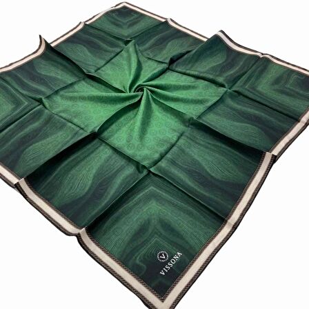 Vissona Zümrüt Yeşili Desen Tivil İpek Eşarp 10659-0036