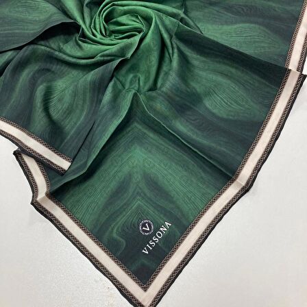 Vissona Zümrüt Yeşili Desen Tivil İpek Eşarp 10659-0036