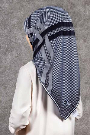 Twill Çizgili Pötikareli Çizgili Desenli Siyah - Gri Renkli 90x90 Eşarp (İpek İçermez)