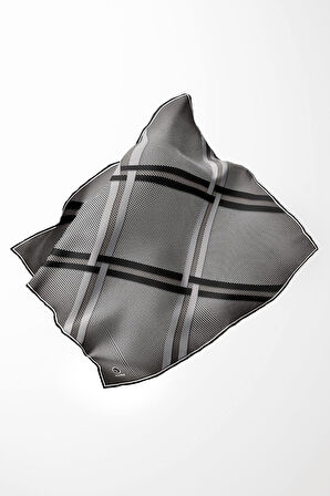 Twill Çizgili Pötikareli Çizgili Desenli Siyah - Gri Renkli 90x90 Eşarp (İpek İçermez)