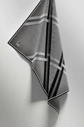 Twill Çizgili Pötikareli Çizgili Desenli Siyah - Gri Renkli 90x90 Eşarp (İpek İçermez)