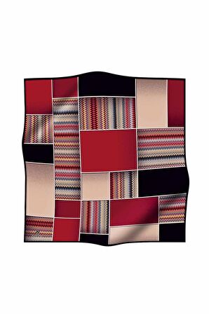 Vissona Bordo-Bej Geometrik Desenli Tivil İpek Eşarp 17532-18-04