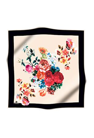 Vissona Sarı Çiçek Desenli İpek Eşarp 17632-0001-0003