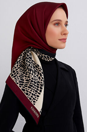 Vissona Tivil İpek Eşarp 7328 - 0018 Bordo Krem Geometrik Desen