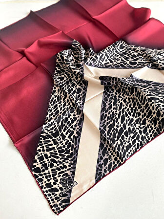 Vissona Tivil İpek Eşarp 7328 - 0018 Bordo Krem Geometrik Desen