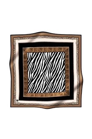 Twill Kemer Bordürlü Zincir Desenli Vizon Renkli 90x90 Eşarp (İpek İçermez) Kenar Dikiş Şekli El Dikişli