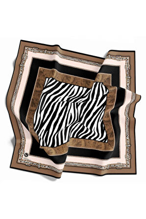 Twill Kemer Bordürlü Zincir Desenli Vizon Renkli 90x90 Eşarp (İpek İçermez) Kenar Dikiş Şekli El Dikişli