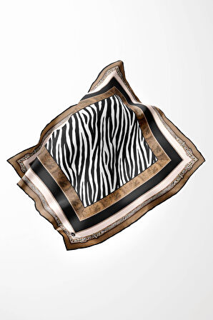 Twill Kemer Bordürlü Zincir Desenli Vizon Renkli 90x90 Eşarp (İpek İçermez) Kenar Dikiş Şekli El Dikişli