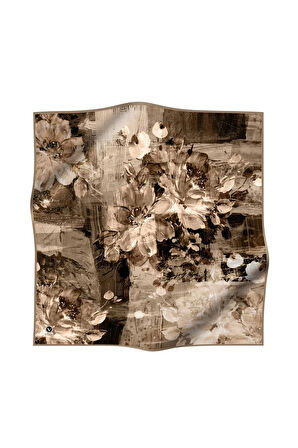 Rayon Batik Çiçek Desenli Bej Renkli 90x90 Eşarp (İpek İçermez) Kenar Dikiş Şekli El Dikişli