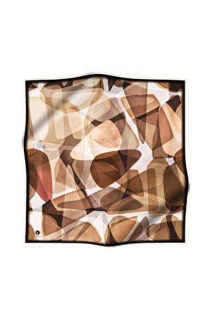Twill Geometrik Batik Desenli Bej Renkli 90x90 Eşarp (İpek İçermez) Kenar Dikiş Şekli El Dikişli