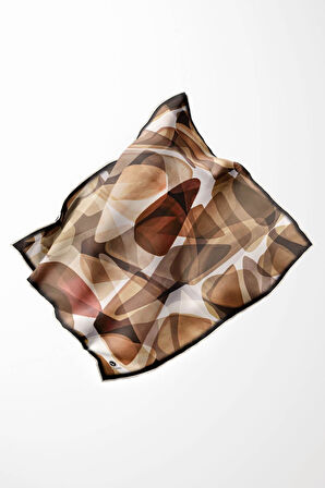 Twill Geometrik Batik Desenli Bej Renkli 90x90 Eşarp (İpek İçermez) Kenar Dikiş Şekli El Dikişli