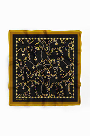 H13 Kadın Siyah Sarı Zincir Desenli 50x50 Bandana