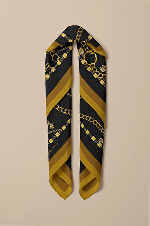 H13 Kadın Siyah Sarı Zincir Desenli 50x50 Bandana