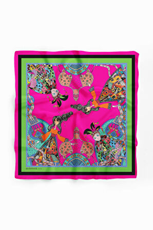 E49 Kadın Pembe Minyatür Desenli 50x50 Bandana