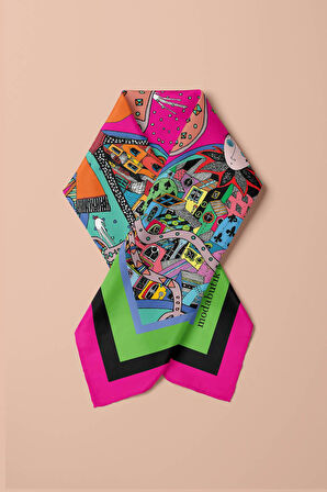 E49 Kadın Pembe Minyatür Desenli 50x50 Bandana