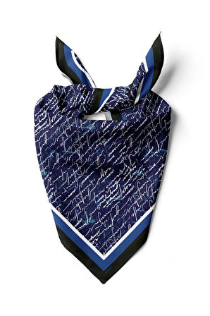 H25 Kadın Mavi Not Desenli 50x50 Bandana