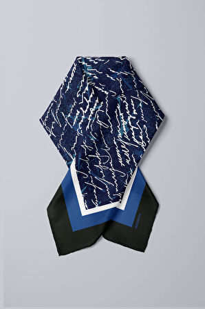 H25 Kadın Mavi Not Desenli 50x50 Bandana