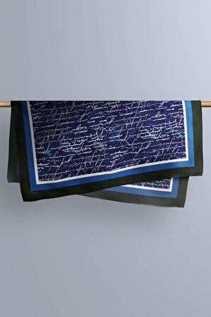 H25 Kadın Mavi Not Desenli 50x50 Bandana