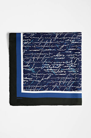 H25 Kadın Mavi Not Desenli 50x50 Bandana