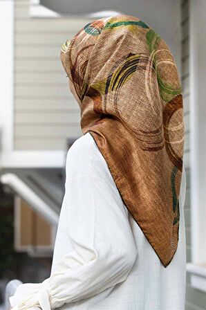 Vissona Tivil Kahve Yeşil İpek Eşarp 7405-0003-0037