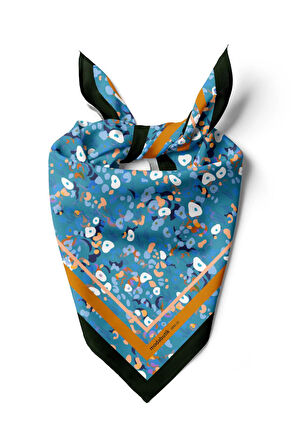 B112 Kadın Mavi Game Desenli 50x50 Bandana