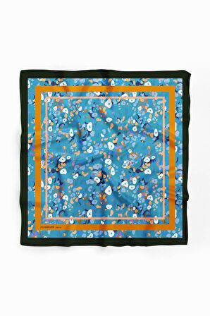B112 Kadın Mavi Game Desenli 50x50 Bandana