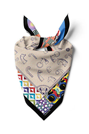 Kadın Krem Mavi Satranç Desenli 50x50 Bandana