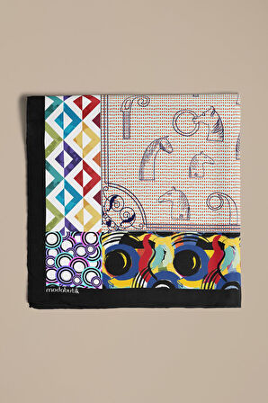 Kadın Krem Mavi Satranç Desenli 50x50 Bandana