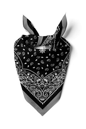 B17 Kadın Siyah Beyaz Şal Desenli 50x50 Bandana