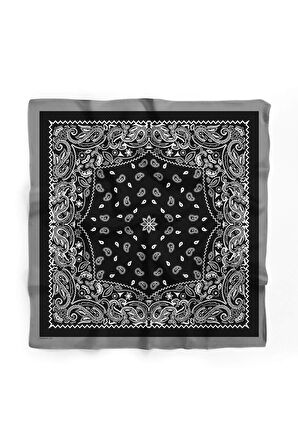 B17 Kadın Siyah Beyaz Şal Desenli 50x50 Bandana