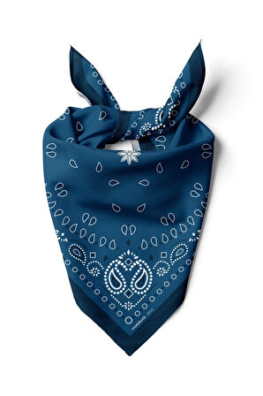 E15 Kadın Beyaz Mavi Etnik Desenli 50x50 Bandana