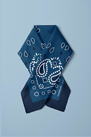 E15 Kadın Beyaz Mavi Etnik Desenli 50x50 Bandana
