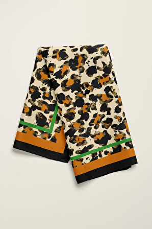 F19 Kadın Kahve Suluboya Desenli 50x50 Bandana