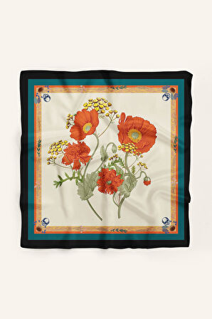 B30 Kadın Krem Çiçek Desenli 50x50 Bandana