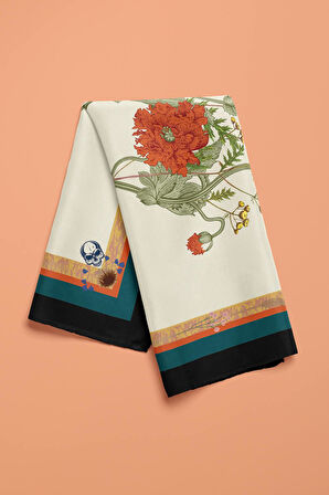 B30 Kadın Krem Çiçek Desenli 50x50 Bandana