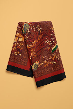 Kadın Kiremit Kahverengi Sultan  Desenli 50x50 Bandana