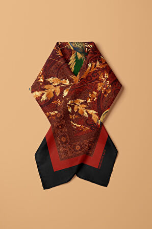 Kadın Kiremit Kahverengi Sultan  Desenli 50x50 Bandana