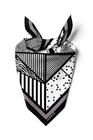 Kadın Sİyah Beyaz Square Star Desenli 50x50 Bandana