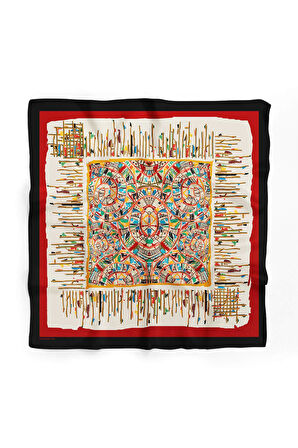 A29 Kadın Kiremit Ekru African Desenli 50x50 Bandana