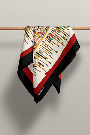A29 Kadın Kiremit Ekru African Desenli 50x50 Bandana