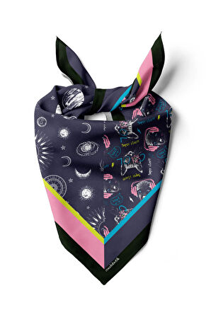 H2 Kadın Mavi Süper Star Desenli 50x50 Bandana
