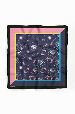 H2 Kadın Mavi Süper Star Desenli 50x50 Bandana