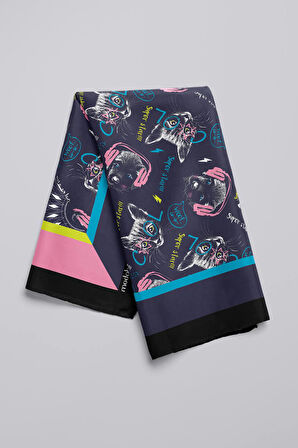 H2 Kadın Mavi Süper Star Desenli 50x50 Bandana