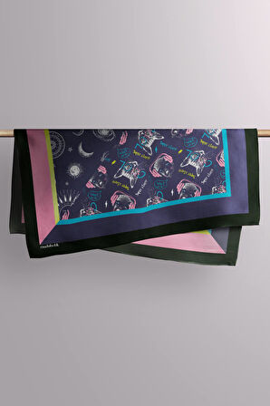 H2 Kadın Mavi Süper Star Desenli 50x50 Bandana