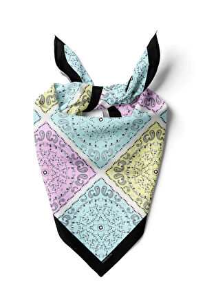 Y33 Kadın Sarı Turkuaz Kareli Desenli 50x50 Bandana HYL DG01226-22
