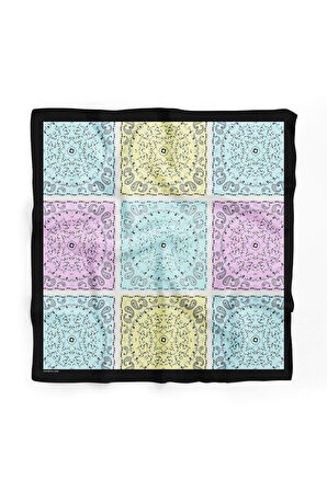 Y33 Kadın Sarı Turkuaz Kareli Desenli 50x50 Bandana HYL DG01226-22