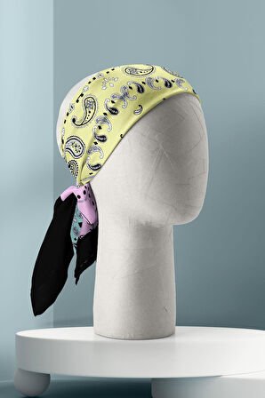 Y33 Kadın Sarı Turkuaz Kareli Desenli 50x50 Bandana HYL DG01226-22