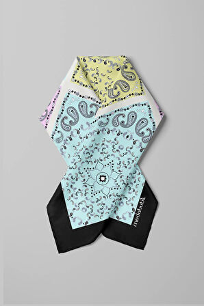 Y33 Kadın Sarı Turkuaz Kareli Desenli 50x50 Bandana HYL DG01226-22