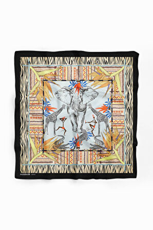 Kadın Sarı Mavi Serengeti Desenli 50x50 Bandana