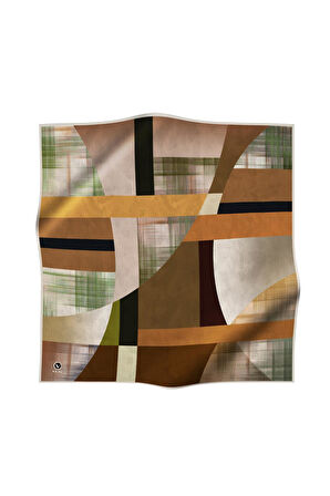 Twill Geometrik Desenli Vizon Renkli 90x90 Eşarp (İpek İçermez) Kenar Dikiş Şekli El Dikişli